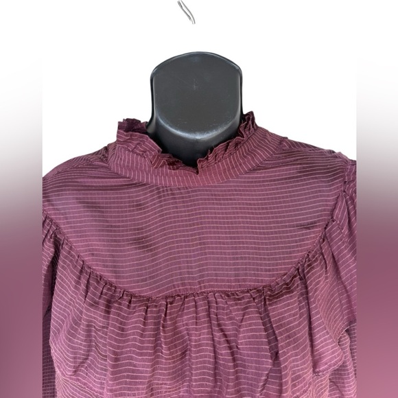 LOA women’s raffle long sleeve burgundy lightweight mini dress size 1 preloved - Picture 6 of 7